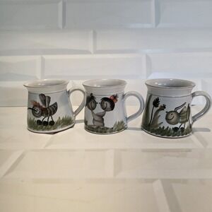 Whimsical Kroner Pottery Bug Mugs Set Of 3 - One Of A Kind Unique Coffe/tea Mugs